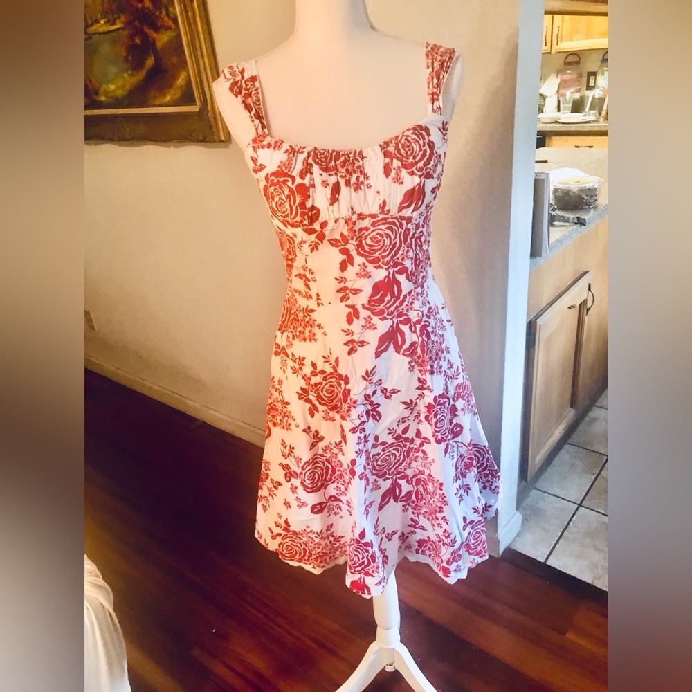 Ruby Rox Red and White Floral Retro Vintage Dress